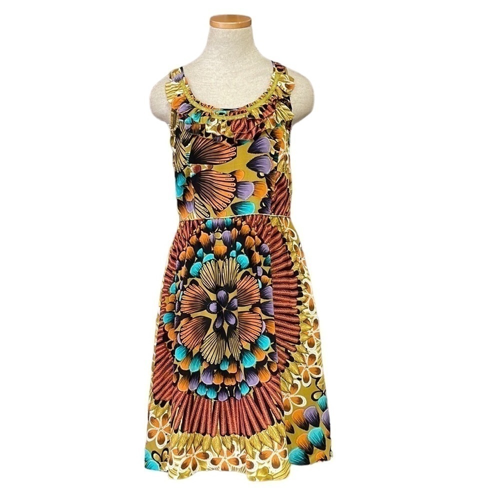 Anthropologie Edme Esyllte Dress Sleeveless Silk Orange Teal Floral Size 6